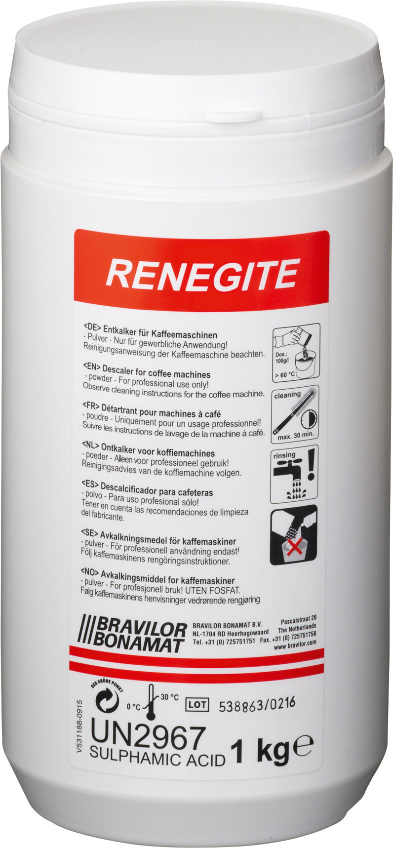Karton mit 10 Dosen a 1 kg Renegite Entkalter